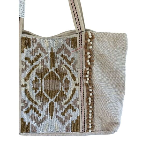 America & Beyond Hand Beaded Neutral Colored Wild Nights Tote Bag NWT - Picture 6 of 8